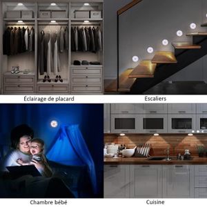 3 Lampes LED Rechargeables Avec Détecteur De Mouvement - Pour Placard, Cuisine, Escalier - 2000mah USB-C - Magnétique & Réglable