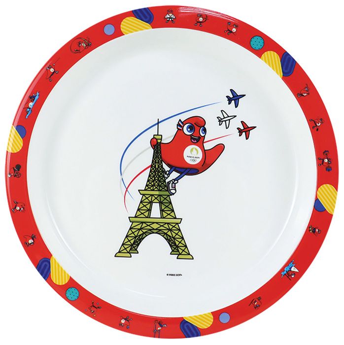 Ensemble Repas Enfant JO Paris 2024 - Assiette Plate, Creuse Et Verre Avec Mascotte Phrygien