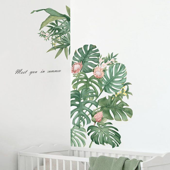 Stickers Muraux Plante Tropical Autocollant Mur Décoratifs Feuilles Verts Grand Décoration Murale Salon Bureau Chambre Fenêtres