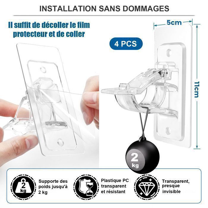 2 Supports Tringle Rideaux Auto-Adhésif MUCKLILY - Installation Sans Perçage Plafond