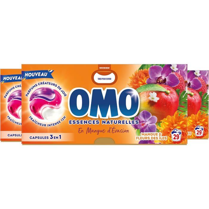 Lessive liquide en capsules 3 en 1 En Mangue d'Évasion 87 lavages ...