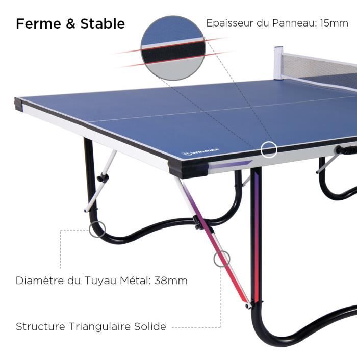 WIN.MAX Table de Ping Pong Pliable Tennis de Table Pliante 9 Pieds,  274x152x76cm, Cadre Métal en Forme U Stable Filet Réglable Bleu - Cdiscount  Sport