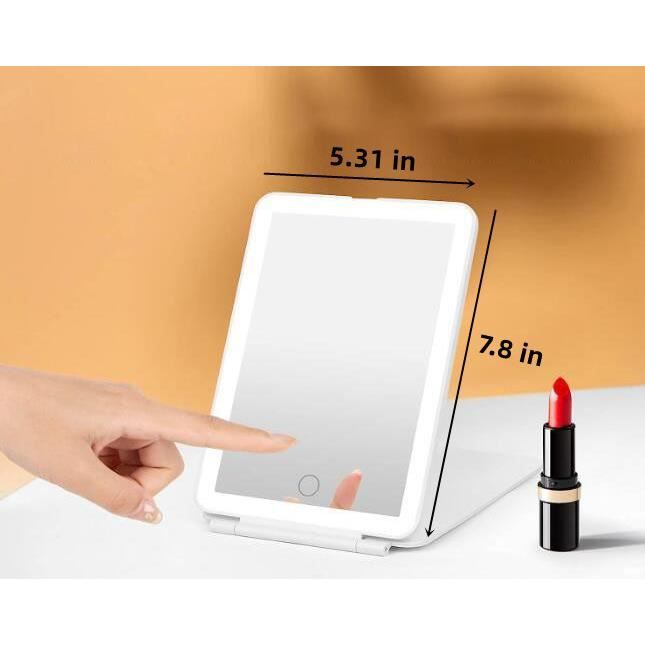 Impressions Vanity Barbie Miroir de Maquillage à LED avec Base sur Pied, Miroir Portable de Voyage avec éclairage en Forme de cœur, poignée en Strass, luminosité réglable, Support à Boule magnétique
