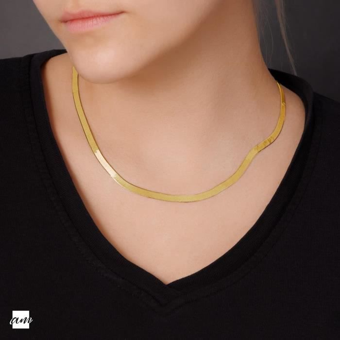 Chaîne courte en argent 925 blanc, maille serpent carrée