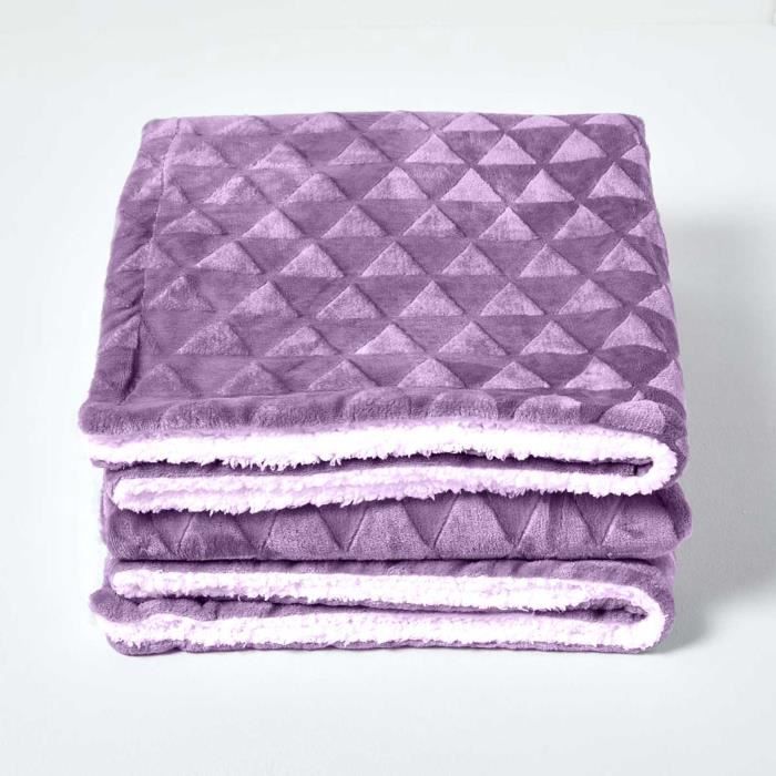 Plaid Canapé 100% Coton Homescapes - 225x255 Cm, Motif Pied-de-poule Violet, Tissage Main