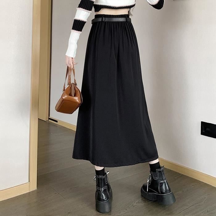 Jupe pliss e noire pour femmes jupe longue trap ze taille haute