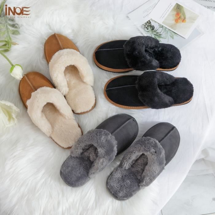 Chaussons en peluche pour femmes - grey - fourrure solide - chaussures en coton Blanc