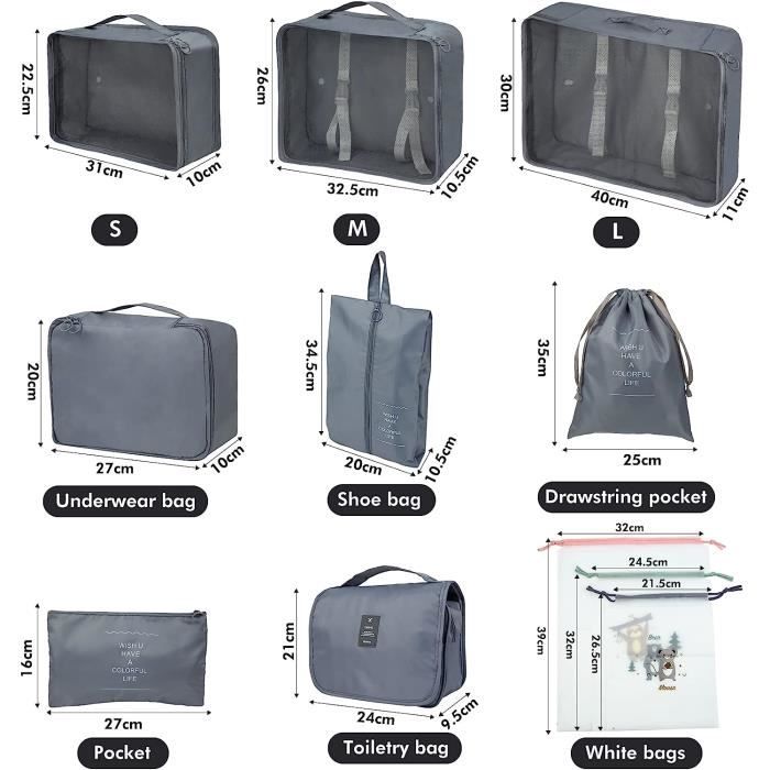 11 Pcs Organisateur Pochette Rangement Valise, Packing Cubes For Travel,  Organisateur De Voyage Pour Vêtements, Chaussures,[P618]