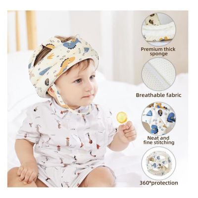 Casque Anti-Choc Pour Bébé 8-36 Mois - Protection Tête Et Genouillères - Coton Respirant - Modèle Zèbre Jaune