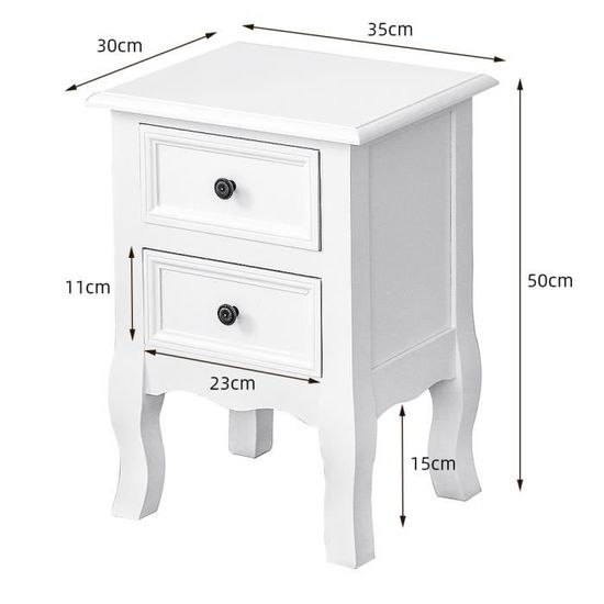 DEVAISE Table de Chevet 2 tiroirs en chêne Blanc DEVAISE Table de Chevet 2 tiroirs en chêne Blanc