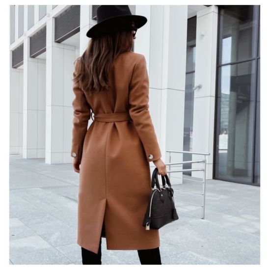 Manteau long noir cheap ceinture femme