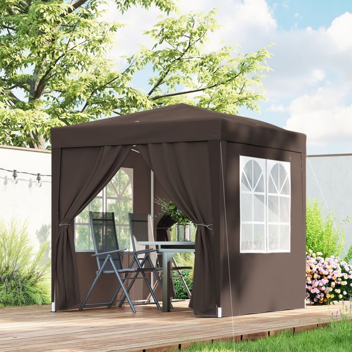 Yaheetech Tonnelle De Jardin Pop-up 2,5x2,5m Imperméable Avec Parois Et Sacs De Sable - Gris Foncé
