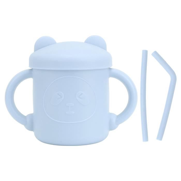 LID -4 pcs gobelets en silicone pour bébé, motif panda, résistant aux  chutes, avec poignées, bec verseur et couvercle (Bleu)