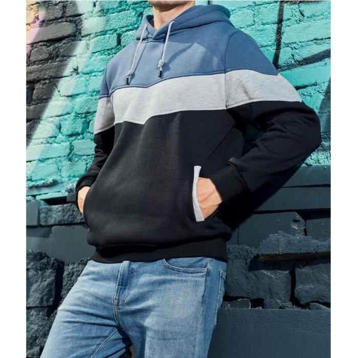 Sweat Homme Capuche Couleur Vives Pull De Manches Longues Poche