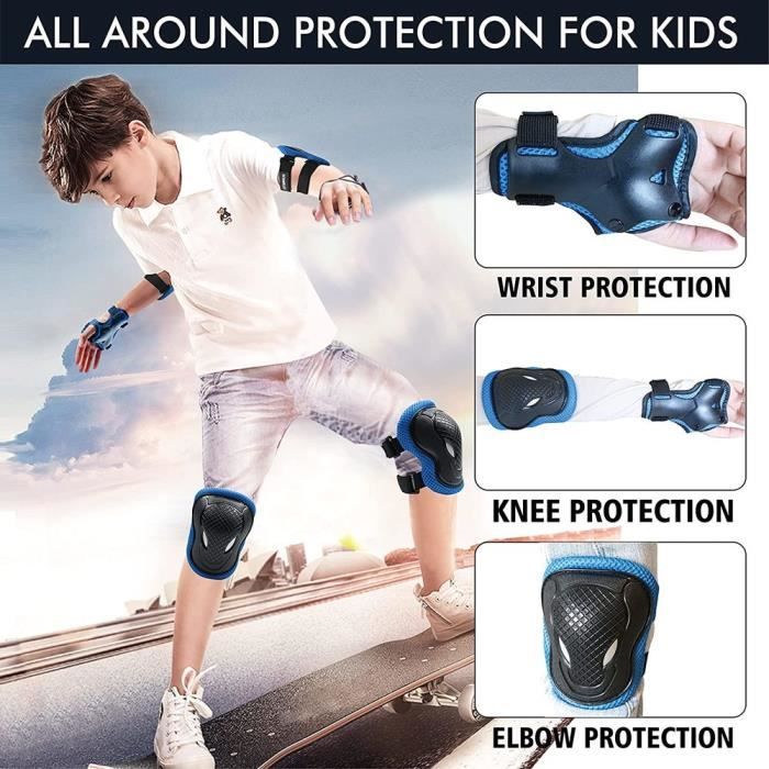 Protège-genou,Ensemble d'équipement de protection 6 en 1 pour enfants et  jeunes, genouillères, coudières - Violet[C444]