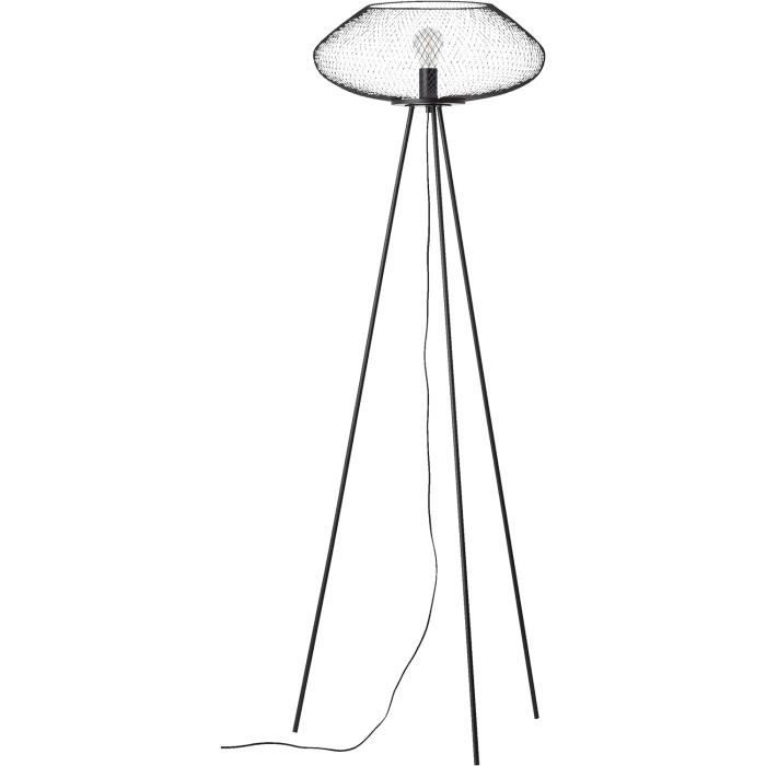 Lampadaire en bambou pied forme trépied avec tablette et abat-jour