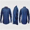 Denim Chemise Hommes Manches Longues Blouse Revers col Coton Loose Casual Tops shirt Bleu foncé-3