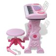 vidaXL Clavier jouet d'enfants et tabouret/microphone 37 touches Rose-3