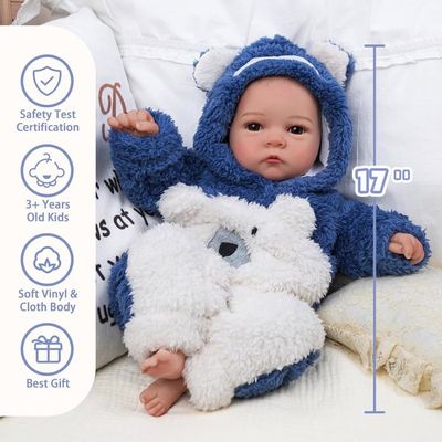 BABESIDE Réaliste Reborn Bébé Dolls Garçon 17 Pouces Fait à La Main Reborn Babies Dolls Nouveau-né Bébé Avec Corps En Vinyle Doux Real Life Baby Dolls Avec Accessoires De Jouet Fermer Les Yeux