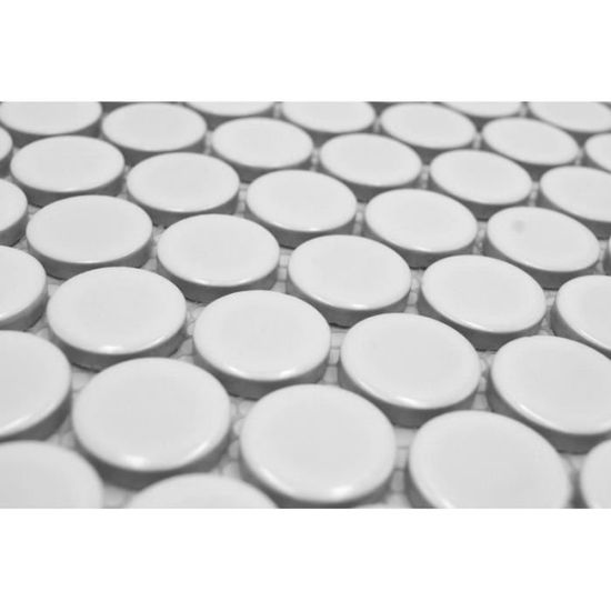 Mosaïque Ronde En Céramique Blanche Brillante Loop Penny - 20 Mm, Feuille 322x305 Mm, Pour Décoration, Carrelage