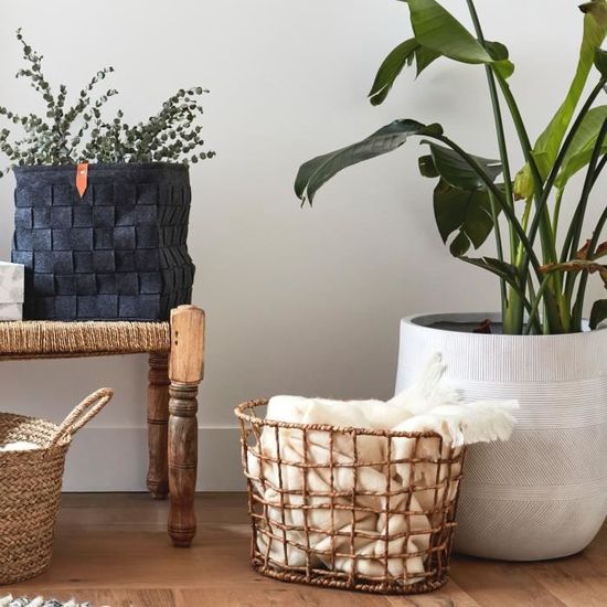 Panier de rangement deco ajoure naturel Paille de mais 42x35x29cm Cdiscount Maison