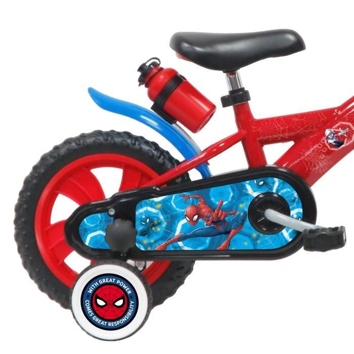Vélo enfant 12'' garçon Spiderman Pour enfant < 90 cm - équipé de 1 frein,  2 stabilisateurs amovibles et plaque avant décorative ! - Cdiscount Sport
