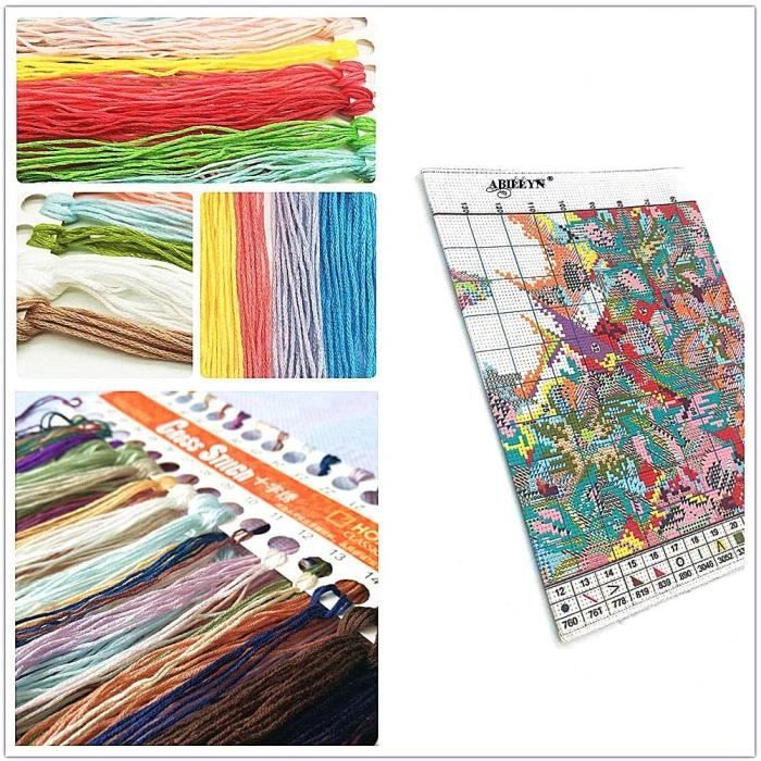 Kit Broderie Point De Croix - Motif Kimono Papillon - Toile 11CT 40x50cm - Parfait Débutants