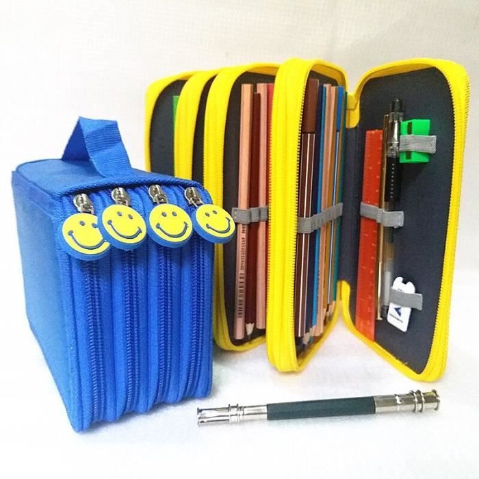 BLACKFIT8 SMILE - Trousse Scolaire Bleue Avec 37 Outils Inclus, Idéale Pour Enfants 5 à 14 Ans, Confortable Et Résistante, 12,5 X 5,5 X 19,5 Cm
