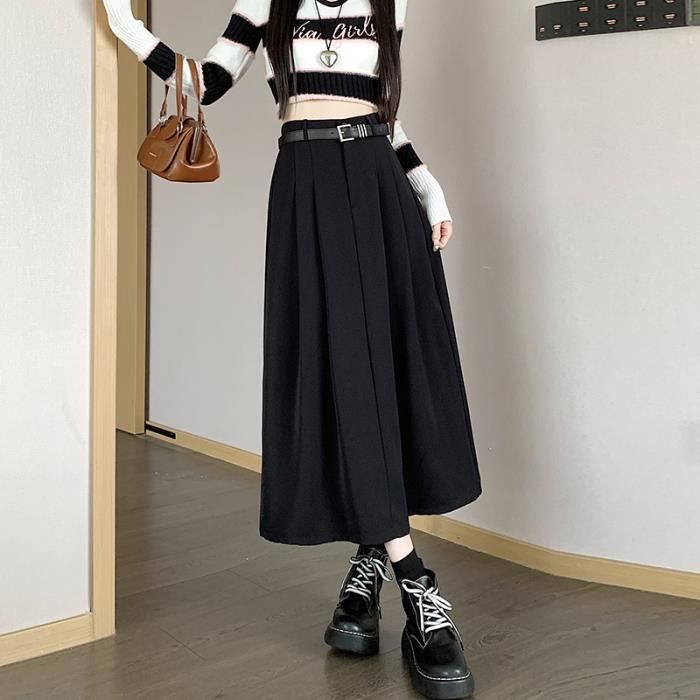 Jupe plissée noire pour femmes VITATA Jupe longue trapèze