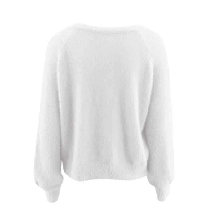 Pull Chandail En Maille Lache A Col V La Mode Pour Femmes Bouton De Couleur Unie Blanc L 254 Blanc Cdiscount Pret a Porter