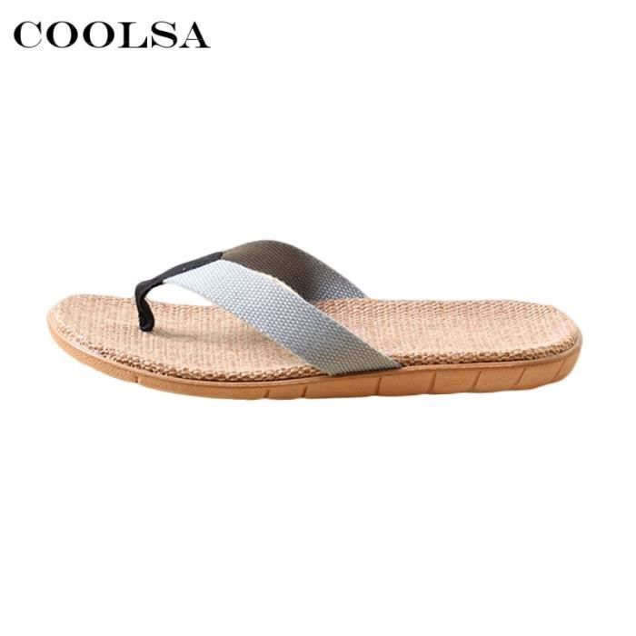 Tongs en lin pour homme Coolsa slippers 080 Blanc Plat antiderapant Cdiscount Sport