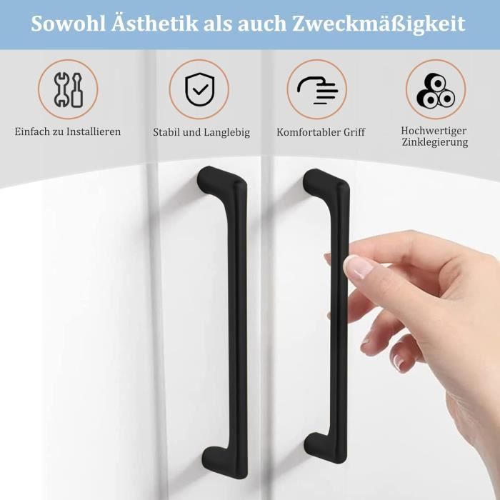 LEAZZLE Lot 12 Poignées Meuble Noires Espacement Des Trous