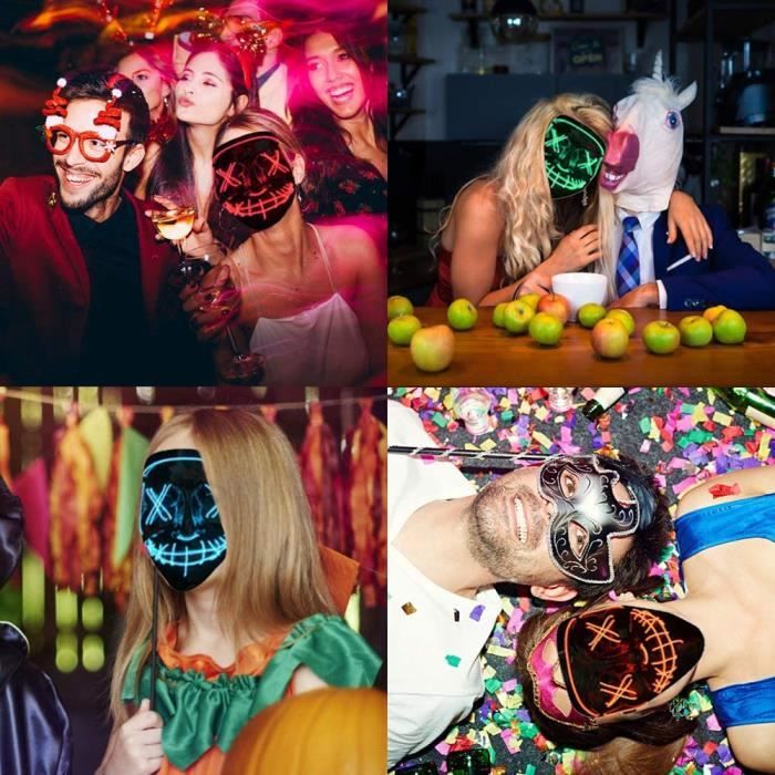Masque LED lumineux effrayant pour Halloween, costume de fête de cosplay, masque  lumineux pour garçons et filles, accessoires de scène cool