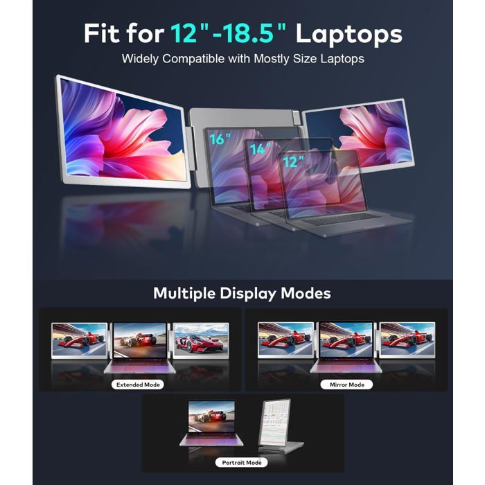 Rallonge D'écran Triple Moniteur 14'' FHD IPS - Pour PC, Mac, Switch, PS5 - Noire