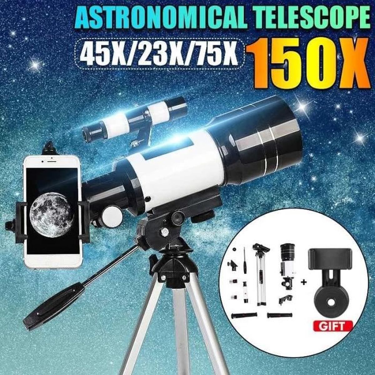 Télescope Astronomique Professionnel Monoculaire 150X, avec Trépied — free download