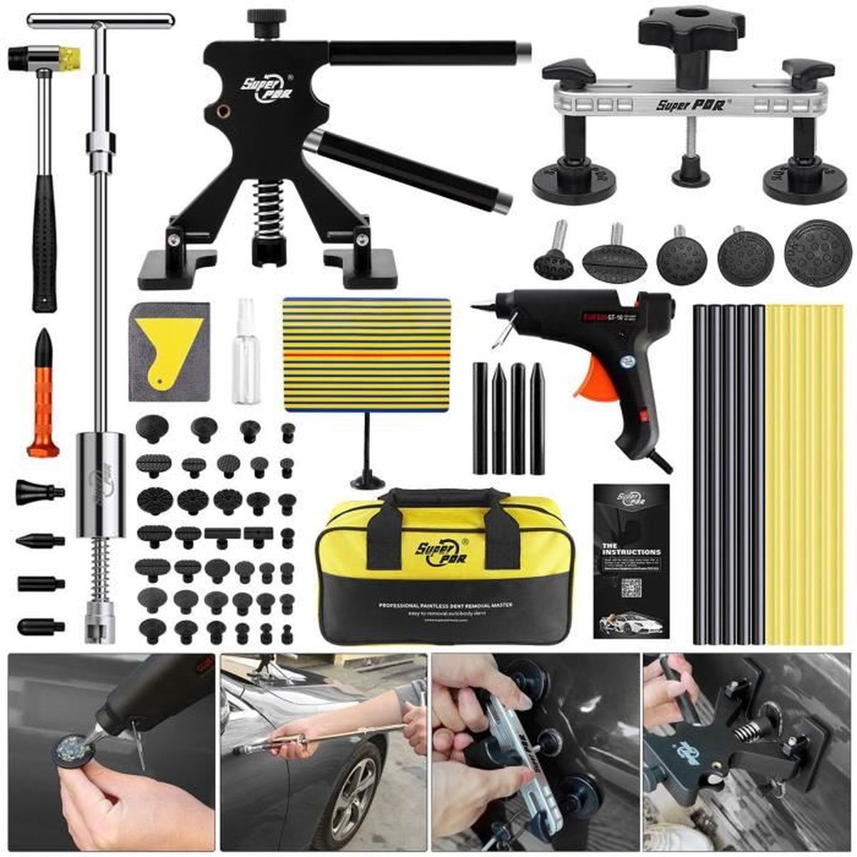 Super PDR 21 Outils Kit débosselage carrosserie sans peinture voiture ventouse Marteau
