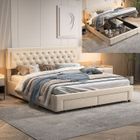 Lit coffre - BLANKETSWARM - 180x200 - Velours beige - 2 tiroirs - Style Scandinave moderne