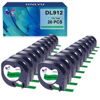 20 ONLYU Compatible pour Dymo LetraTag Ruban Plastique 91204, 12mm x 4 m,pour Dymo LetraTag LT-100H,  noir sur vert