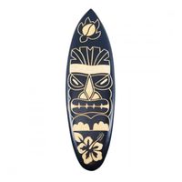 Planche de surf en bois Décoration murale motif Tiki 50cm Noir & Blanc