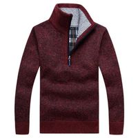 Pull homme,Pull Col Roulé Tricot Hauts,Manches Longues Pullover Automne Hiver Chaud-ROUGE