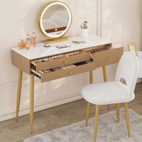 WOLTU Coiffeuse avec Miroir LED Réglable et Chaise en Velours, Table de Maquillage avec 3 Tiroirs, Kaki+Or W0ETT0048