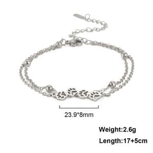 BRACELET - GOURMETTE Double chaîne en acier - 17 -22cm - Bracelet Patte