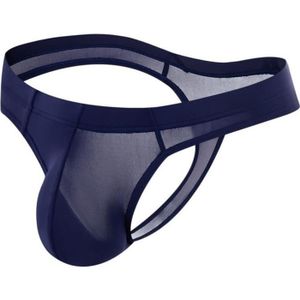 STRING - TANGA String Tanga Pour Homme sexy en soie glacée ultra-mince souple translucide sous- en T Navy