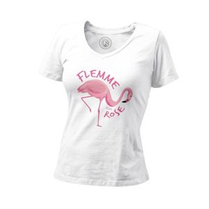 T-SHIRT T-shirt Femme Col V Flemme en Rose Jeu de Mot Flam