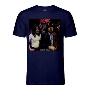 T-SHIRT T-shirt Homme Col Rond Bleu ACDC Vintage Album Cover Highway To Hell Hard Rock