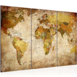 TABLEAU - TOILE Runa art Tableau Décoration Murale Carte du Monde 120x80 cm - 3 Panneaux Deco Toile Prêt à Accrocher 104031a