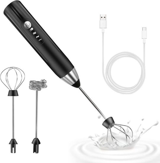 FAOKZE Mousseur à Lait Électrique avec 3 fouets,réglable en 3 vitesses, Mousseur de Lait Rechargeable USB et Mousseur à Lait en Acier Inoxydable, Mélangeur Acier Inoxydable pour Café,Latte,Cappuccino