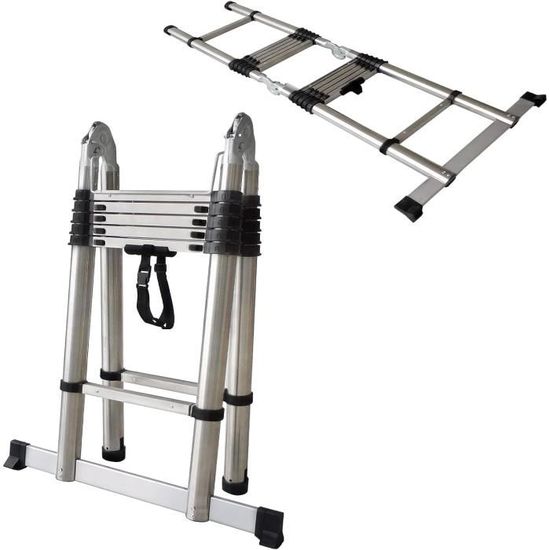 Échelle Télescopique 6,2M En Aluminium Bricolage Pliable STANEW ,Charge Maximale 150kg, Accoudoir Amovible Et Barre D'équilibre, - Bricolage