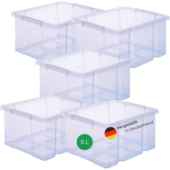 Lot De 5 Boîtes De Rangement Empilables Sans Couvercle - En Plastique