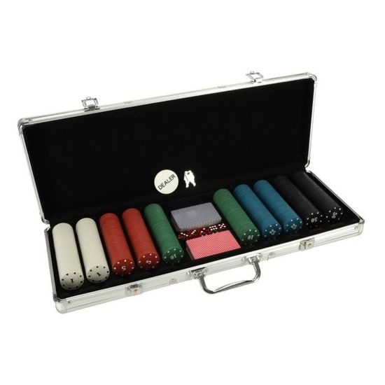 Set De Poker Professionnel - 500 Jetons Laser, Valise Aluminium, 2 Jeux Cartes, Dés, Boutons, Nappe (noir)